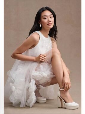 Mac Duggal White Halter Neck Flowy Petal A-Line Mini Dress 11294 Anthropologie